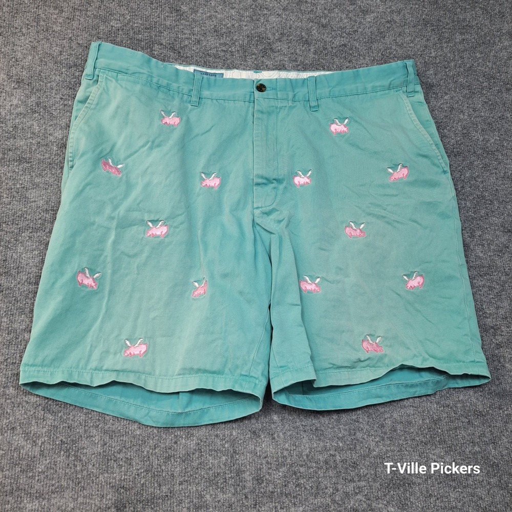 Castaway‎ Nantucket Island Mens 42 Flying Pig Embroidered Critter Shorts Teal